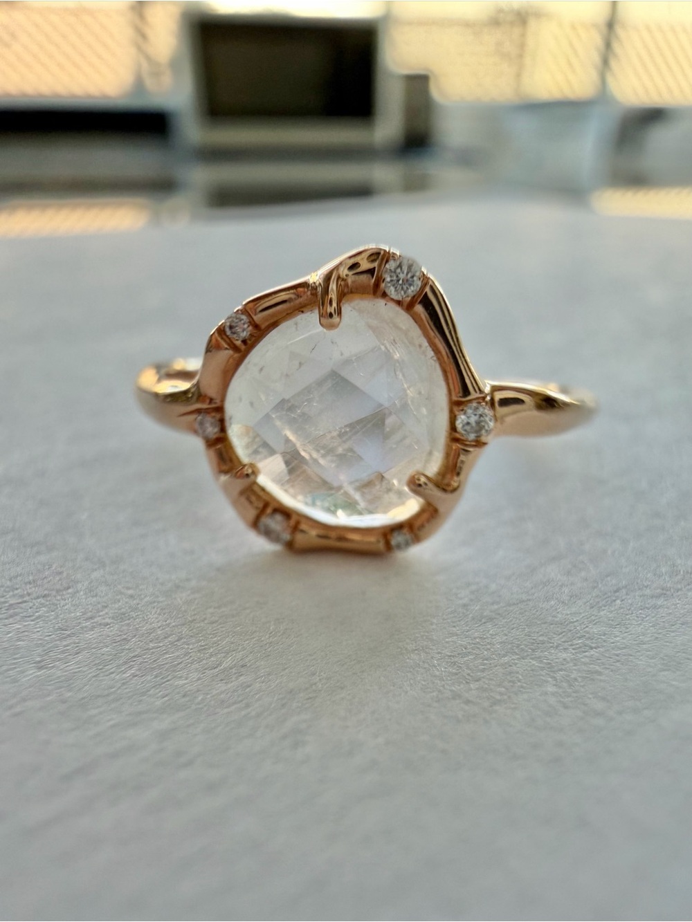 Sirciam Cosmic Moonstone Light Ring 14k Rose Gold Size 6.25